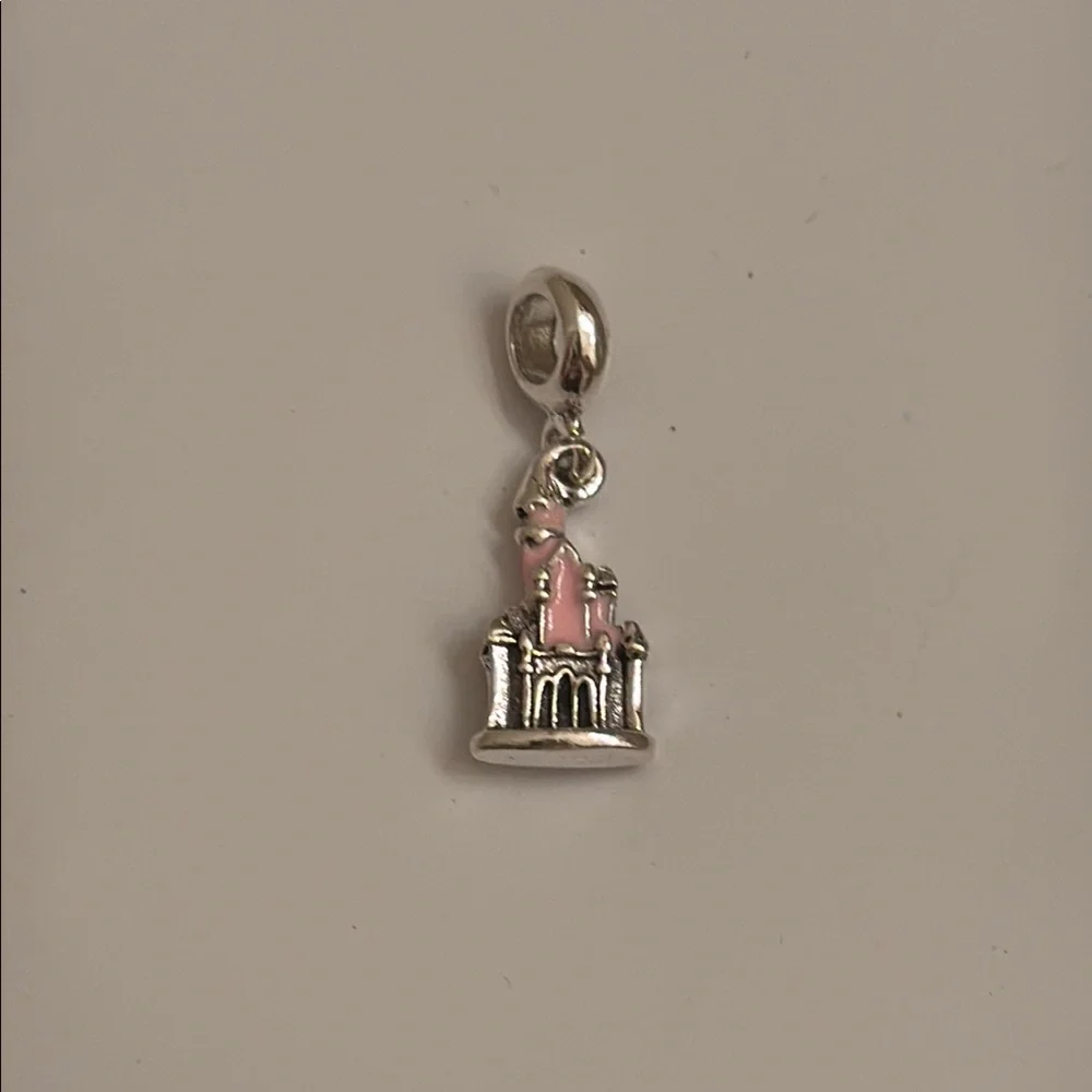 Silver tone Castle Charm with Pink Accents